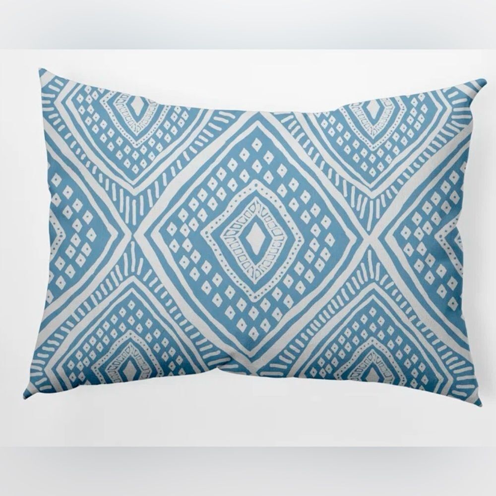 Blue Geometric Indoor/Outdoor Reversible Lumbar Pillow